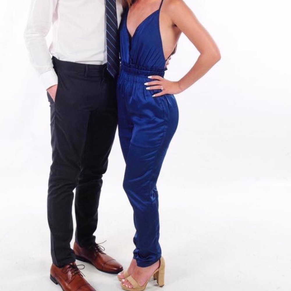 Navy silk boutique jumpsuit